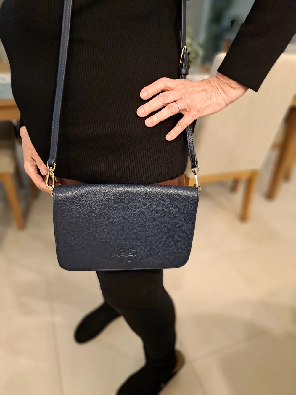 Tory Burch Navy Pebbled Leather Crossbody